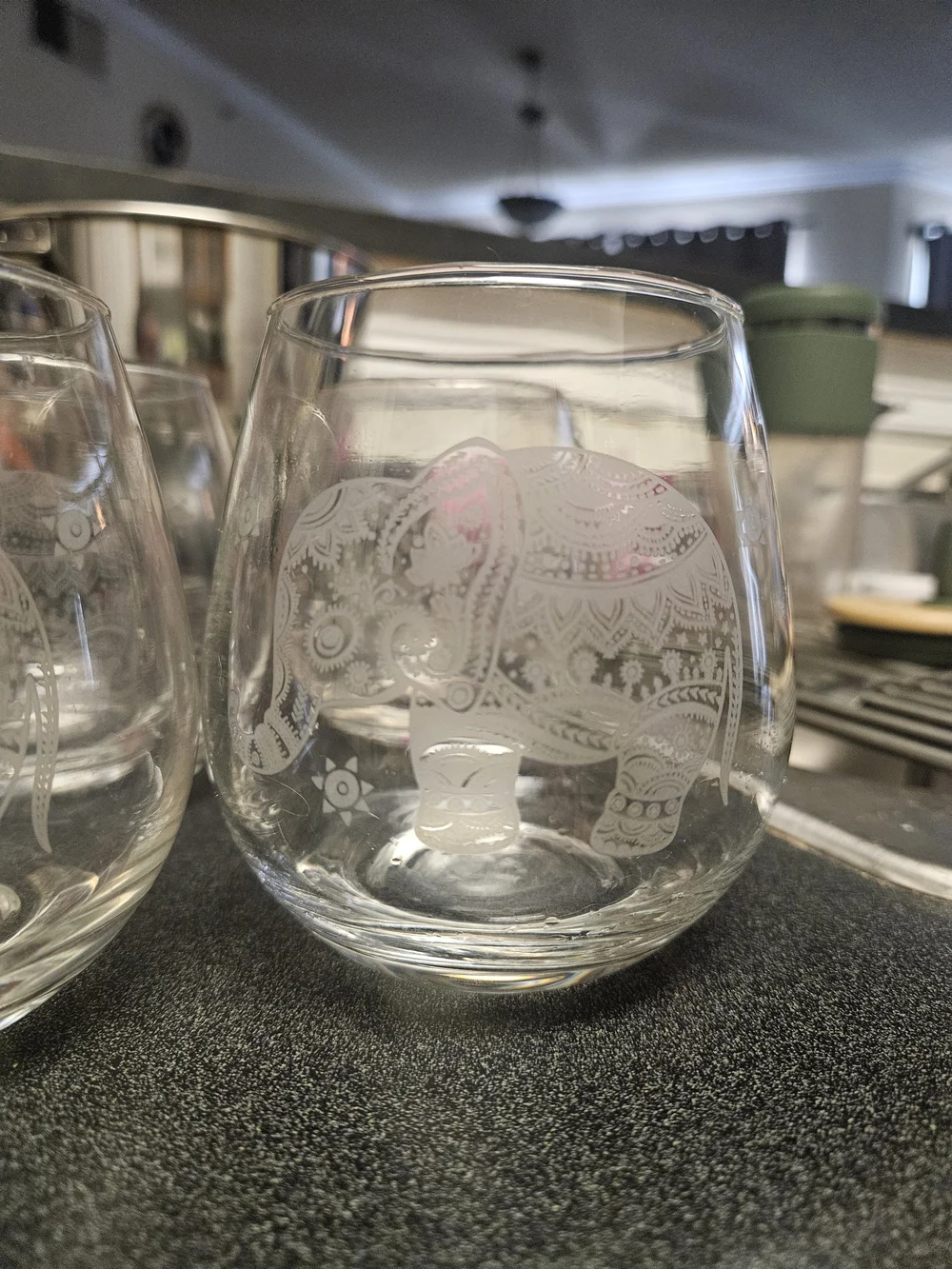 Etched Elephant Stemless Wine Glass - Set Of 4